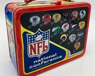 Vintage NFL National Conference/American Conference metal lunchbox with thermos