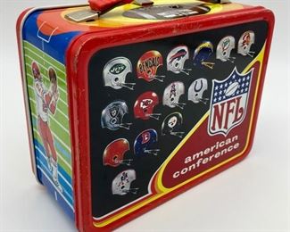 Vintage NFL National Conference/American Conference metal lunchbox with thermos
