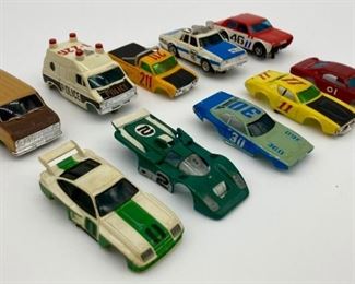 Vintage AFX Magna Traction car shells, bases and carrying case