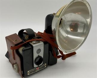 Vintage Brownie Hawkeye camera and flash