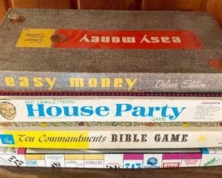 Vintage board games: Easy Money, House Party, Ten Commandments Bible game, Monopoly