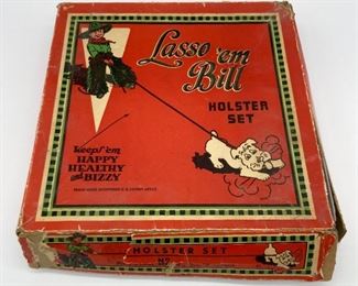 Vintage Lasso 'Em Bill toy pistol and holster set with box