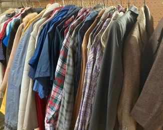 Assortment of men's and women's clothing, various name brands including: The North Face, Polo by Ralph Lauren, Bob Timberlake, Reed, Calvin Klein, Izod, Dickie's, and more