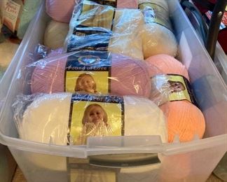 Yarn skeins including yarn by: Red Heart, Lion Brand, Caron, Impeccable by Loops and Threads, Simply Soft by Caron, Bernat, Studio Classic by Nicole, Lily Sugar 'N Cream