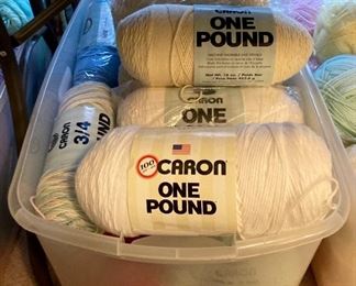 Yarn skeins including yarn by: Red Heart, Lion Brand, Caron, Impeccable by Loops and Threads, Simply Soft by Caron, Bernat, Studio Classic by Nicole, Lily Sugar 'N Cream