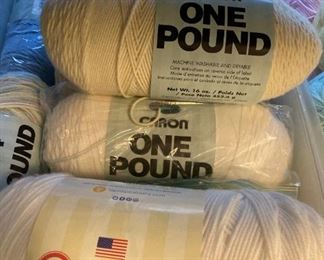 Yarn skeins including yarn by: Red Heart, Lion Brand, Caron, Impeccable by Loops and Threads, Simply Soft by Caron, Bernat, Studio Classic by Nicole, Lily Sugar 'N Cream