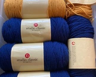 Yarn skeins including yarn by: Red Heart, Lion Brand, Caron, Impeccable by Loops and Threads, Simply Soft by Caron, Bernat, Studio Classic by Nicole, Lily Sugar 'N Cream