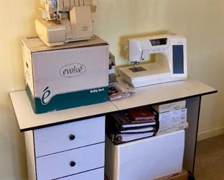 Sewing machine tables with drawers
