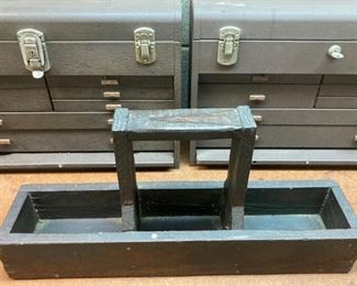 Antique wooden three compartment tool tote