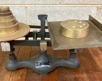 Antique Fairbanks Morse & Company scales and brass weights