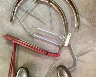 Vintage bicycle parts and training wheels