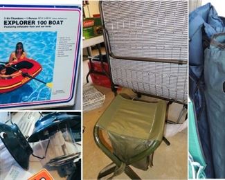 Camping Gear: newer-clean cot, folding chairs, folding stools, lanterns, floats