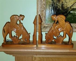 Carved Wood Mexican Book Ends