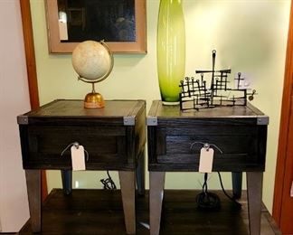Wood and Metal End Tables and Coffee Tables - Brutalist Candlesticks - Globe and Vase - Irving Amen (1918-2011) US,  Dinner table with Watermelon