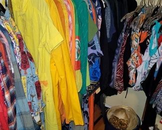 Clothing Primarily 70s On Better Clothing with a few older examples - Lots of great Blouses, Kimonos, Pants, Skirts, Sweaters and Jackets, Accessories - Mix of Sizes S-L; Some Mens, Some Production Pieces