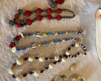 Ethnic necklace, bone, Murano glass, red beads. 