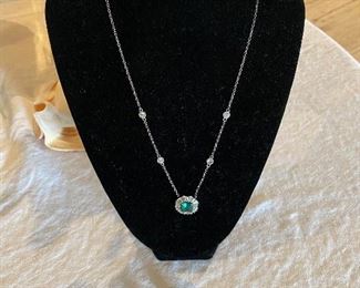 925 Sterling necklace with faux emerald and diamonds & earrings (2 sets) - priced all separetly. 
