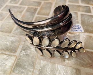 Sterling mother of pearl bracelet cuff. 