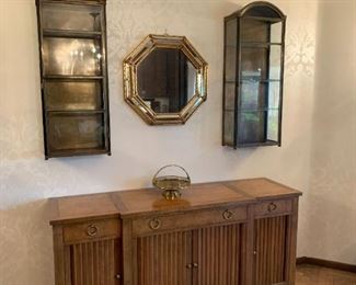 Gallery shelves, octagonal mirror and 1970's buffet