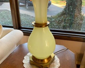 Pair of yellow opaline glass lamps