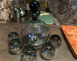 Swedish smoked glass decanter set