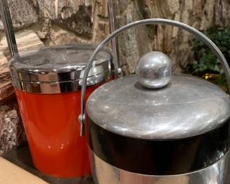 Vintage ice buckets and barware