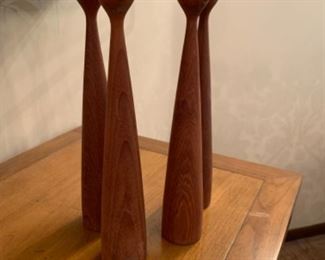 Carved wood modernist candlesticks