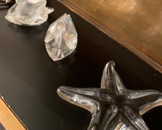 Baccarat starfish and crytal swans