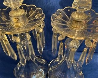 vintage candle holders with hanging prisms