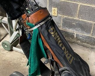 set of golf clubs and bag