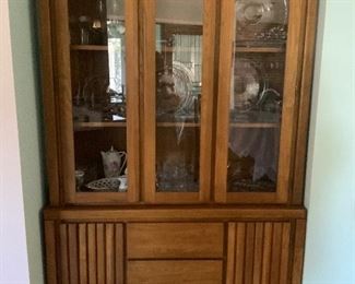 CUSTOM WOOD AND GLASS LIGHTED CHINA CABINET.    YES ALL CANDLEWICK GLASS FOR SALE