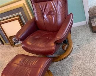 LEATHER CHAIR WITH MATCHING OTTOMEN
