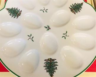 Deviled  egg Spode made in England Christmas tree pattern  like new condition  In box