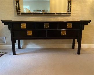 Century Furniture brand 18” deep x 72.5” long x 30” tall. Asking $950.  MCM Black Lacquer Pagoda Credenza - excellent condition. 