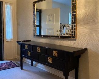 Beautiful Entry Display! Century Furniture Black Lacquer Pagoda Credenza ($950). Friedman Brothers Mirror ($850) .  Both in near-mint condition.  