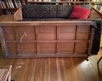 Rattan & Wicker daybed with trundle. Measures 31” deep x 76” long x 30” tall. Does have significant wear on the cushions so they need to be reupholstered. Minor issues to Rattan - see photos. Asking $900. 