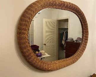 Oval Vintage Wall Mirror. Wicker - Rattan frame. Clear Mirror. Measures 38” x 29”. Asking $125. 