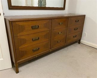 Solid Wood Dresser - No name (Possibly White Furniture). Drawers all slide great - has had a minor piece of veneer reglued. 19” deep x 74.5” long x 33” tall. Asking $200. 