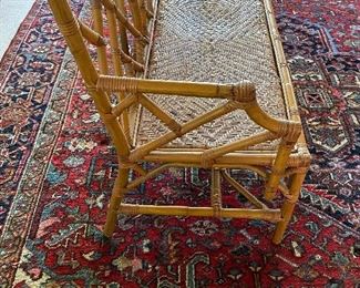Vintage (Maybe antique 1921?  based on dates written on the bottom) Chinese Chippendale Bench - Settee. Measures 20” deep x 46” wide x 37.5” tall. 17” floor to seat. Assembled with nails. Rattan wraps aren't all perfect - but  most are and it looks VERY GOOD for the age.  Seat looks good - but we're not trying it out until it's paid for!!! Asking $750. 