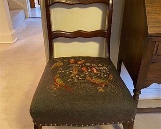 Victorian Carved Needlepoint Chair. (Single) Asking $45. 