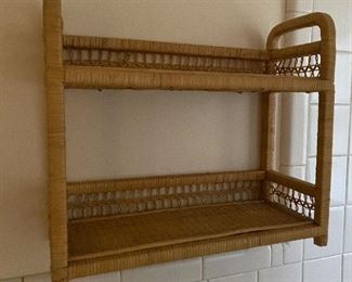 Rattan wall shelf measures 7” deep x 17” wide x 15.5”. Asking $25. Excellent condition!