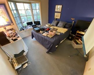 Electronics, cameras, printers, projector screen.