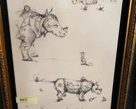 Nano Lopez Rinoceras Limited Nanimal Large Giclee On Canvas Sketch Signed - featuring rhinos!