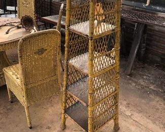 Yellow wicker Etagere $200