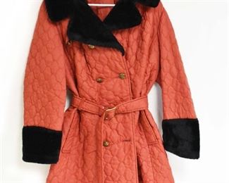 Vtg Orange Woman's Jacket with Faux Fur Collar