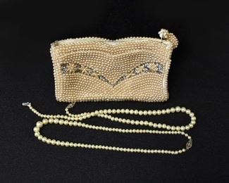 Vintage Pearl Bag & 2 Necklaces