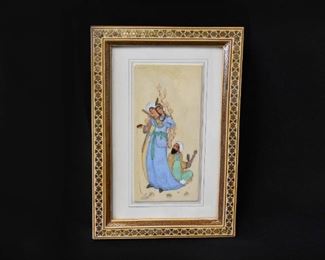 Persian Khatam Marquetry Frame Camel Bone Painting
