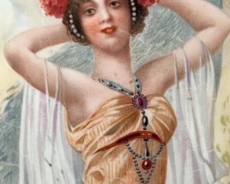 Beautiful Vintage German Portrait Double Handled Vase. Measures about 13" high and features a beautiful woman painted with exceptional details. Some light paint wear to be expected with age, mainly on the gold trim. Small chip on the bottom