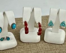 Four Pairs of Sterling Turquoise and Sterling Earrings. The coral pair a missing the backs.