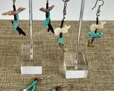 Two Pairs of Fetish Carving Dangle Earrings and a bonus pair of beaded earrings.